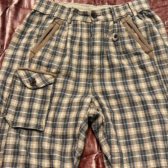 Free People Back Street Pants Plaid Tapered Joggers Tan Brown Sz Small - Picture 9 of 13